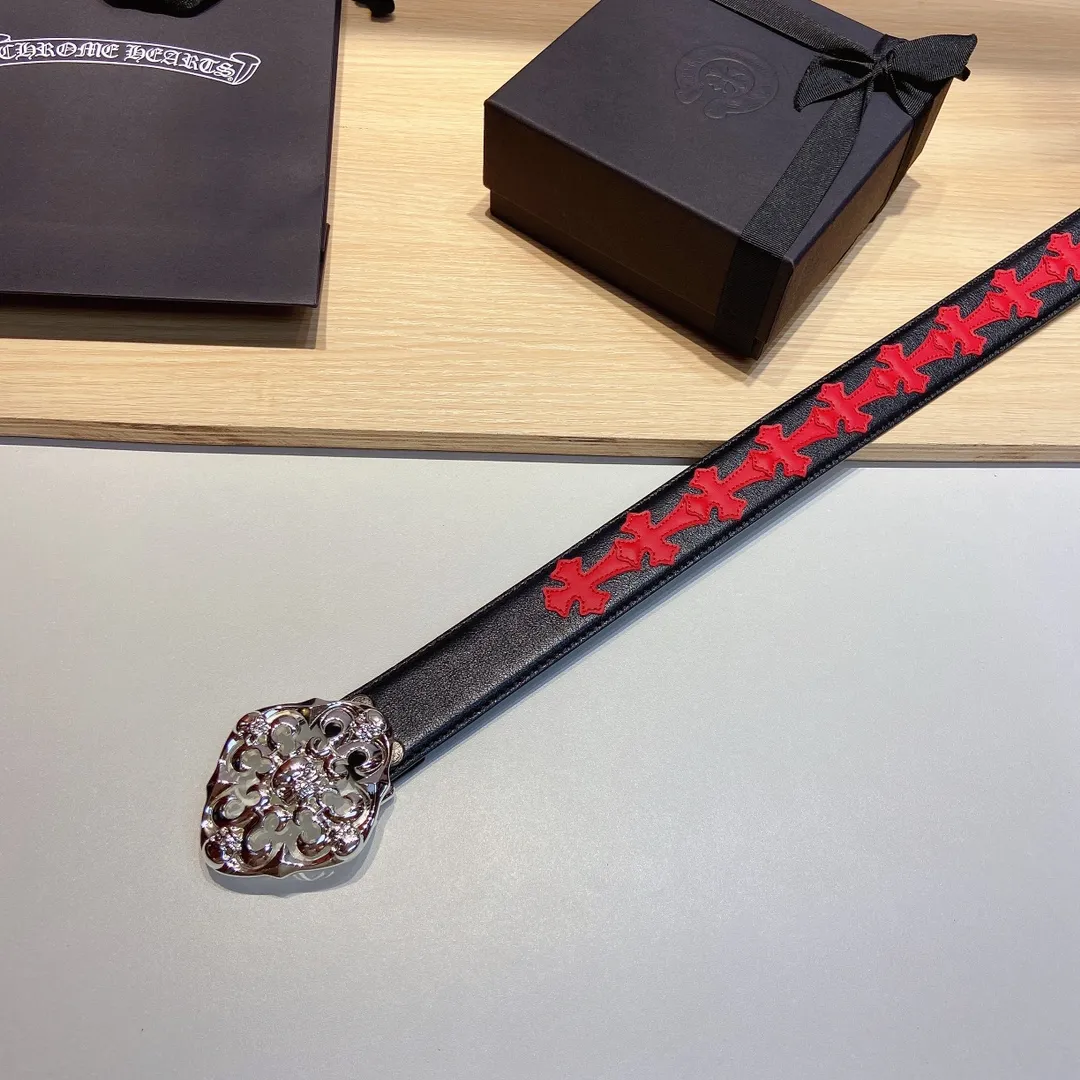 𝐂𝐡𝐫𝐨𝐦𝐞𝐇𝐞𝐚𝐫𝐭𝐬 Crow Heart double-sided tree plaster leather stitched cross belt (detachable version), high-quality hardware, with 2 logo buckles on the belt, very cool.